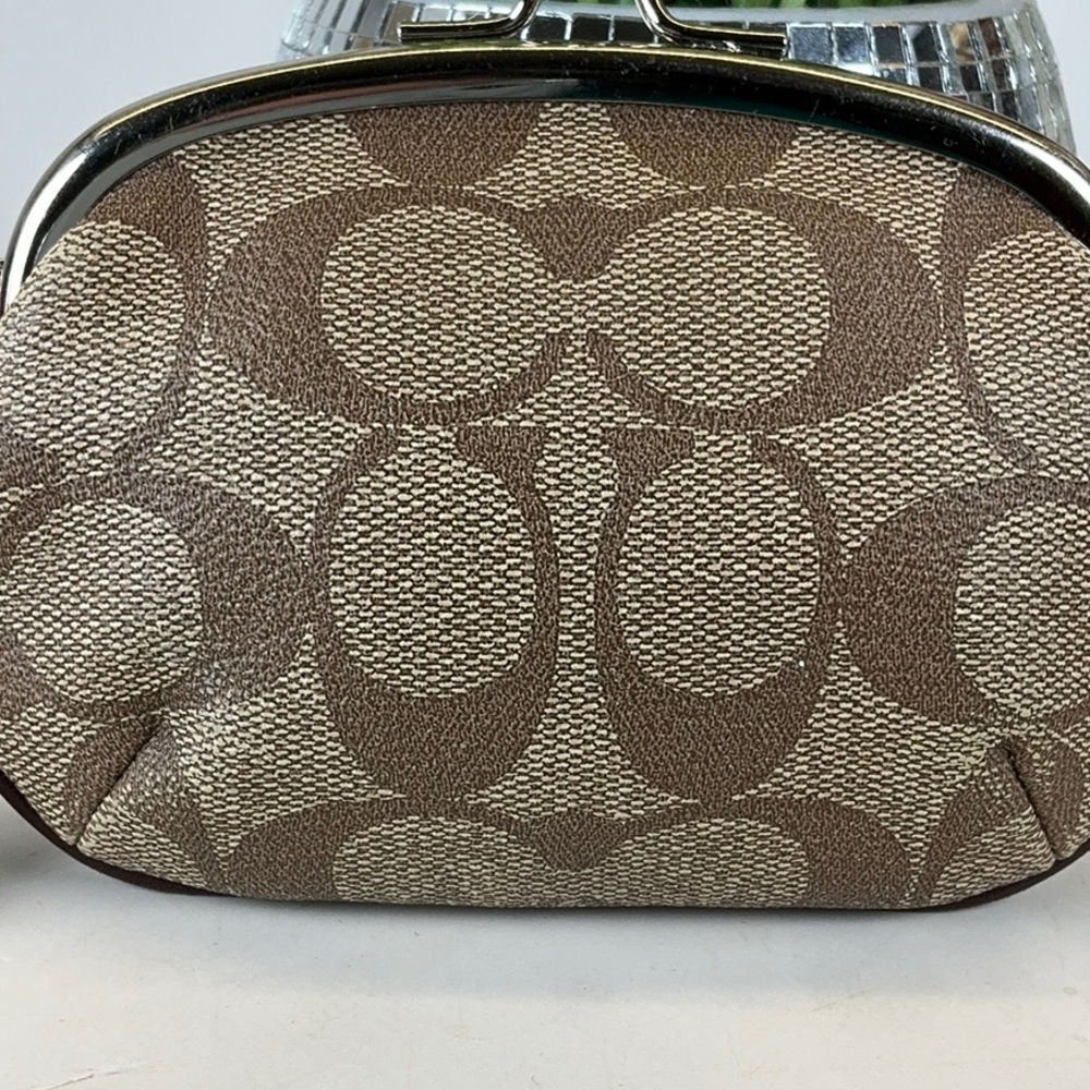 COACH SIGNATURE‎ LEGACY STRIPE KISSLOCK COIN PURSE KHAKI BROWN CANVAS HANGTAG - Picture 6 of 9